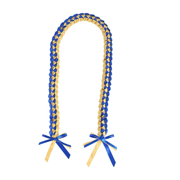 Harlier Graduation Leis Class of 2024 Decorations, Handmade Double Braided Necklace Ribbon Leis with Bows for Him Her, High School College Congrats Grad Gifts Party Supplies (Gold & Blue)