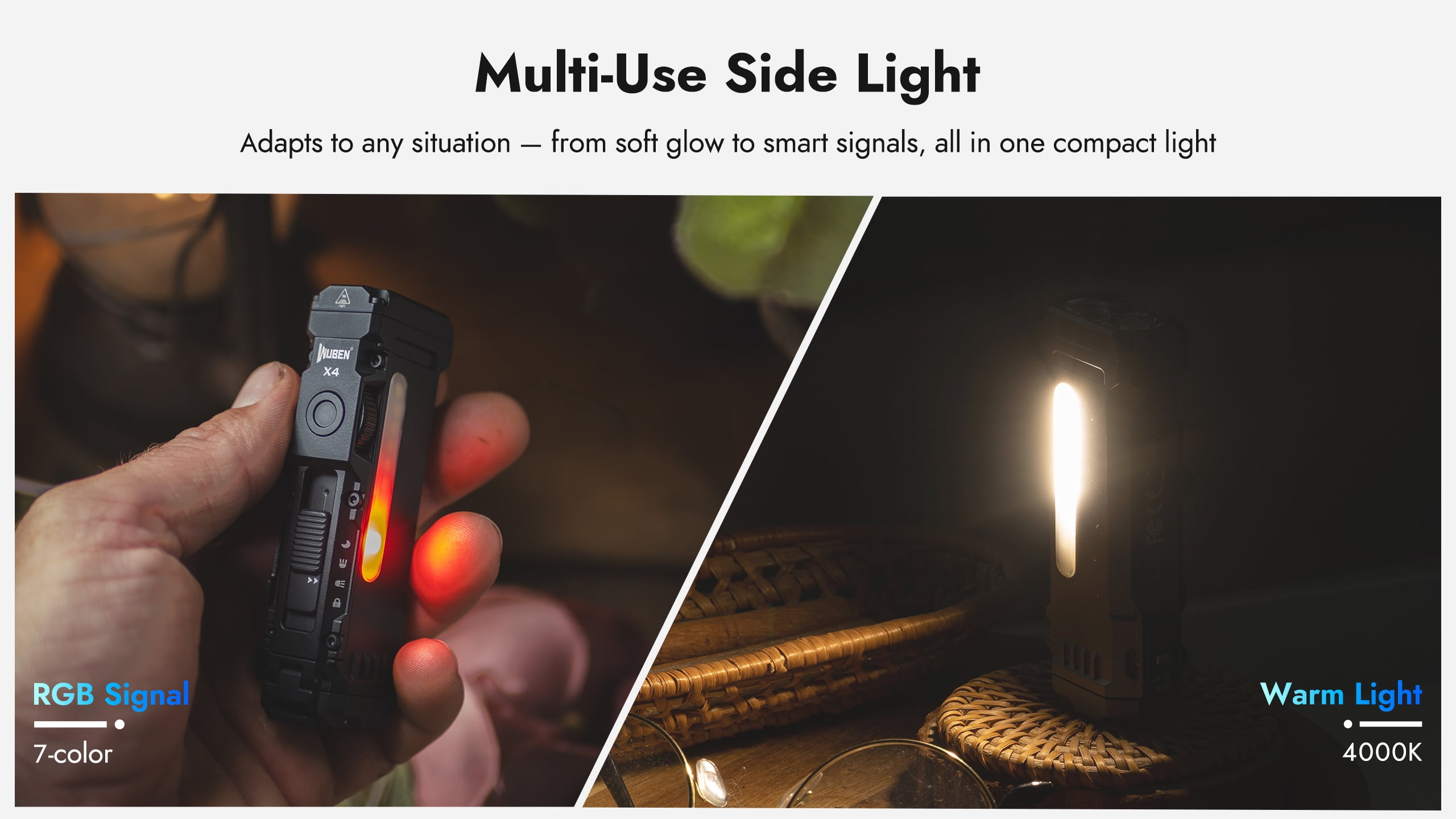 WUBEN X4 EDC Flat Flashlight, 1500 Lumens Mini Tactical Flashlight with RGB Light, Magnetic Base, IP68 Waterproof