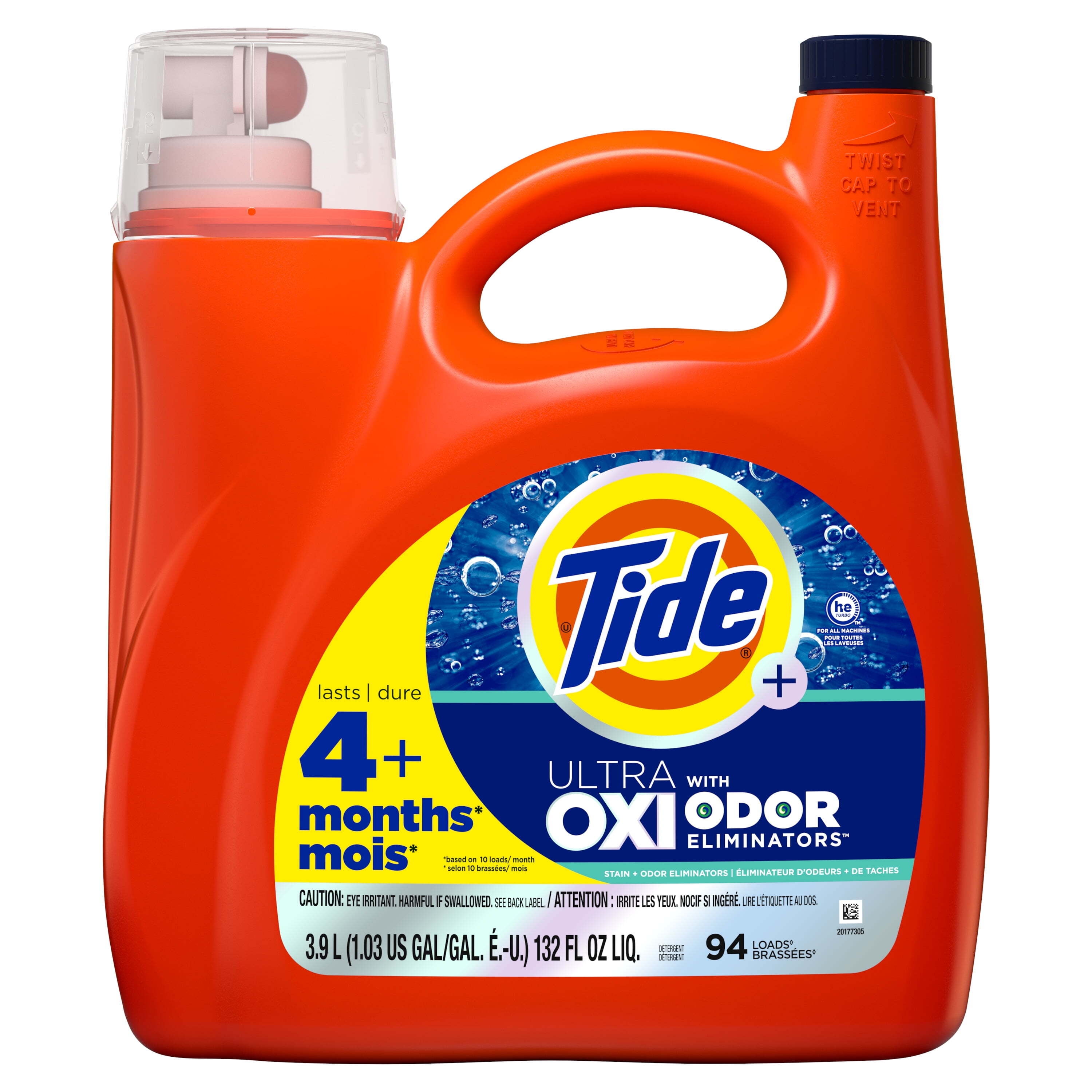 Tide Ultra OXI with Odor Eliminators Liquid Laundry Detergent, 94 Loads, 132 fl oz