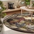 thumbnail image 3 of Round Area Rugs 5Ft, Vintage Rooster Non-Slip Washable Circle Rugs Carpet, Barn Farmhouse Art Animals Tree Indoor Outdoor Rug Floor Mats Throw Runner for Bedroom Living Room Bathroom, 3 of 8