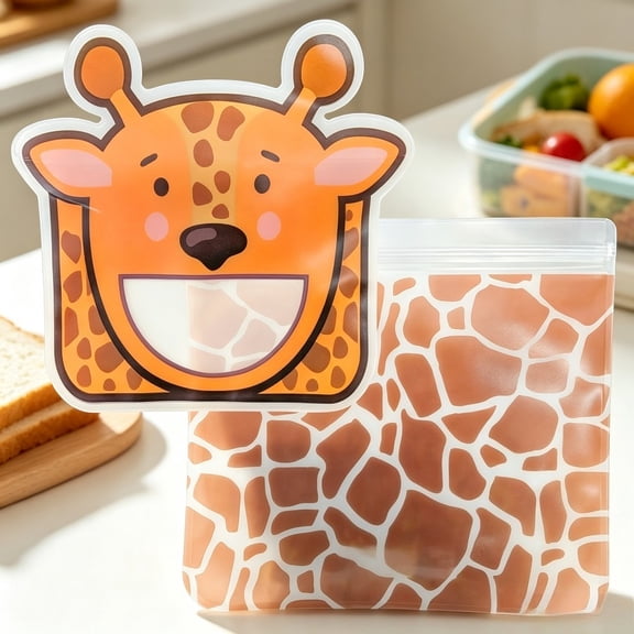 2PC Reusable Sandwich Snack Bags with Giraffe Print, BPA‑Free Reusable Food Pouches for Kitchen & Lunchbox