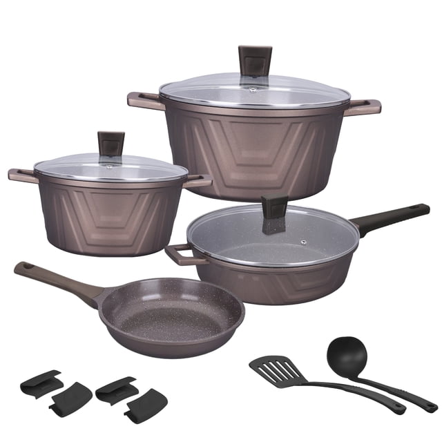 Batería de Cocina Antiadherente Kochstelle Basics Modern 13 Piezas Café