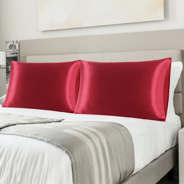 PiccoCasa Satin Pillowcases King Pillow Covers Set of 2, Burgundy