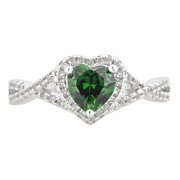 Arista Created Emerald and White Sapphire Fashion Women's Engagement Ring in Silver Overlay