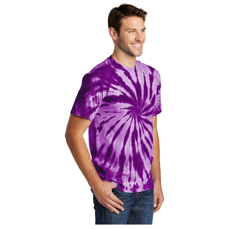 Port & Company Unisex Tie-Dye T-Shirt - Colorful Purple Swirl, 100% Cotton, Size Large
