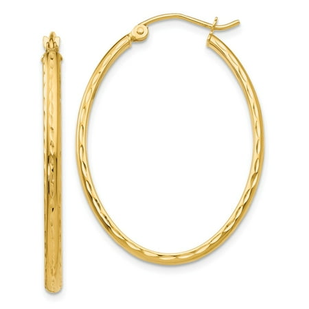 Roy Rose Jewelry 14K Yellow Gold Lightweight Diamond-cut Oval Hoop Earrings ~ 22mm length