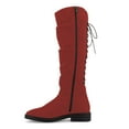 thumbnail image 2 of YDN Women's Chunky Low Heel Lace Up Knee High Boots Side Zipper Round Closed Toe Flat Long Booties Daily Walking Casual Shoes Size 6.5 Red, 2 of 5