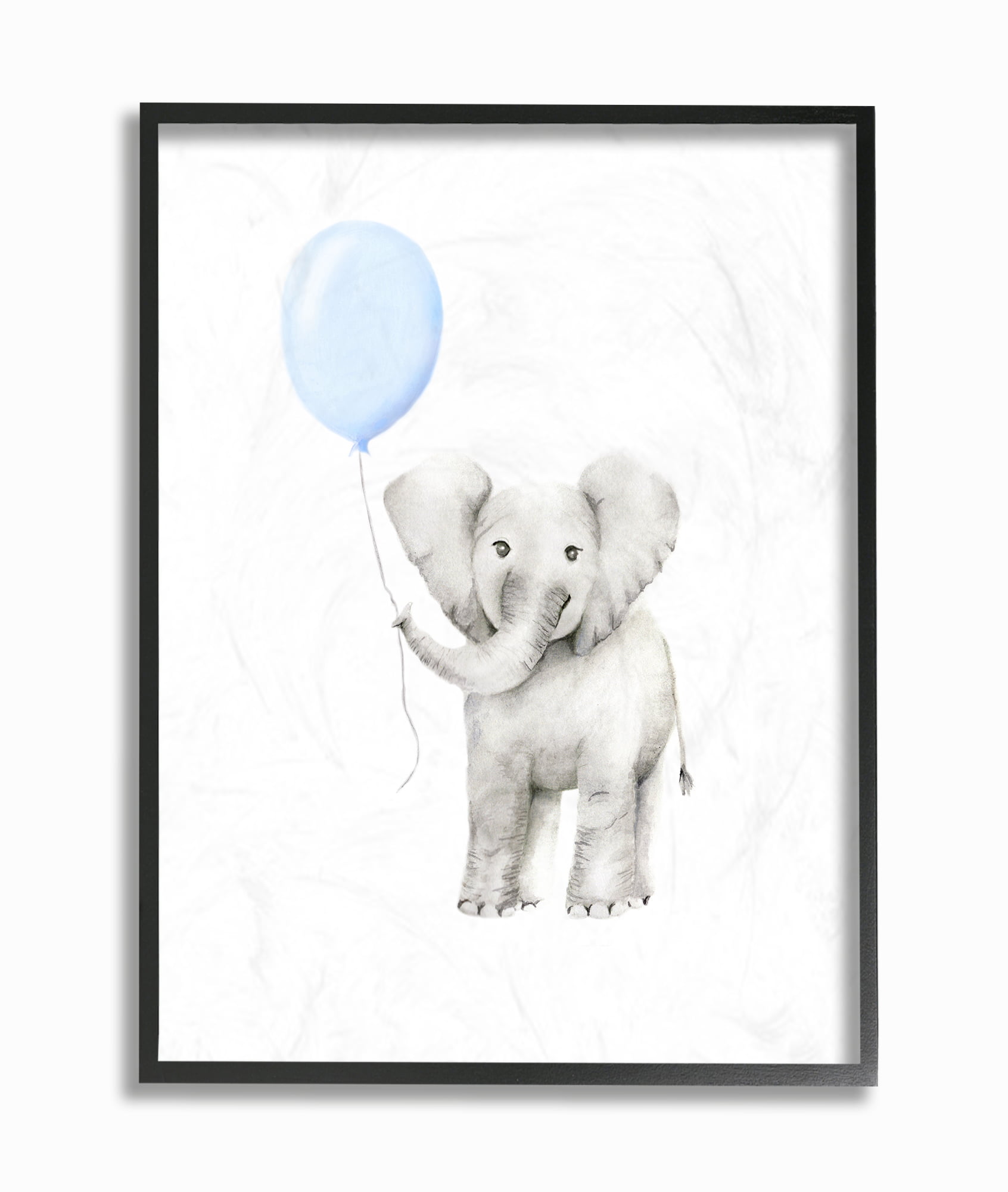 11 x 14 Stupell Industries Baby Elephant with Blue Balloon Grey Framed Wall Art Design by Artist Daphne Polselli