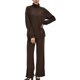 thumbnail image 1 of Gibobby Conjunto dama pants y sudadera afelpada Conjunto de pantalones de punto de dos piezas con patchwork de punto de color sólido y cuello para mujer(Café,G), 1 of 5
