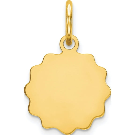 14K Yellow Gold .009 Gauge Engravable Scalloped Disc Charm (16 X 10) Made In United States xm163/09