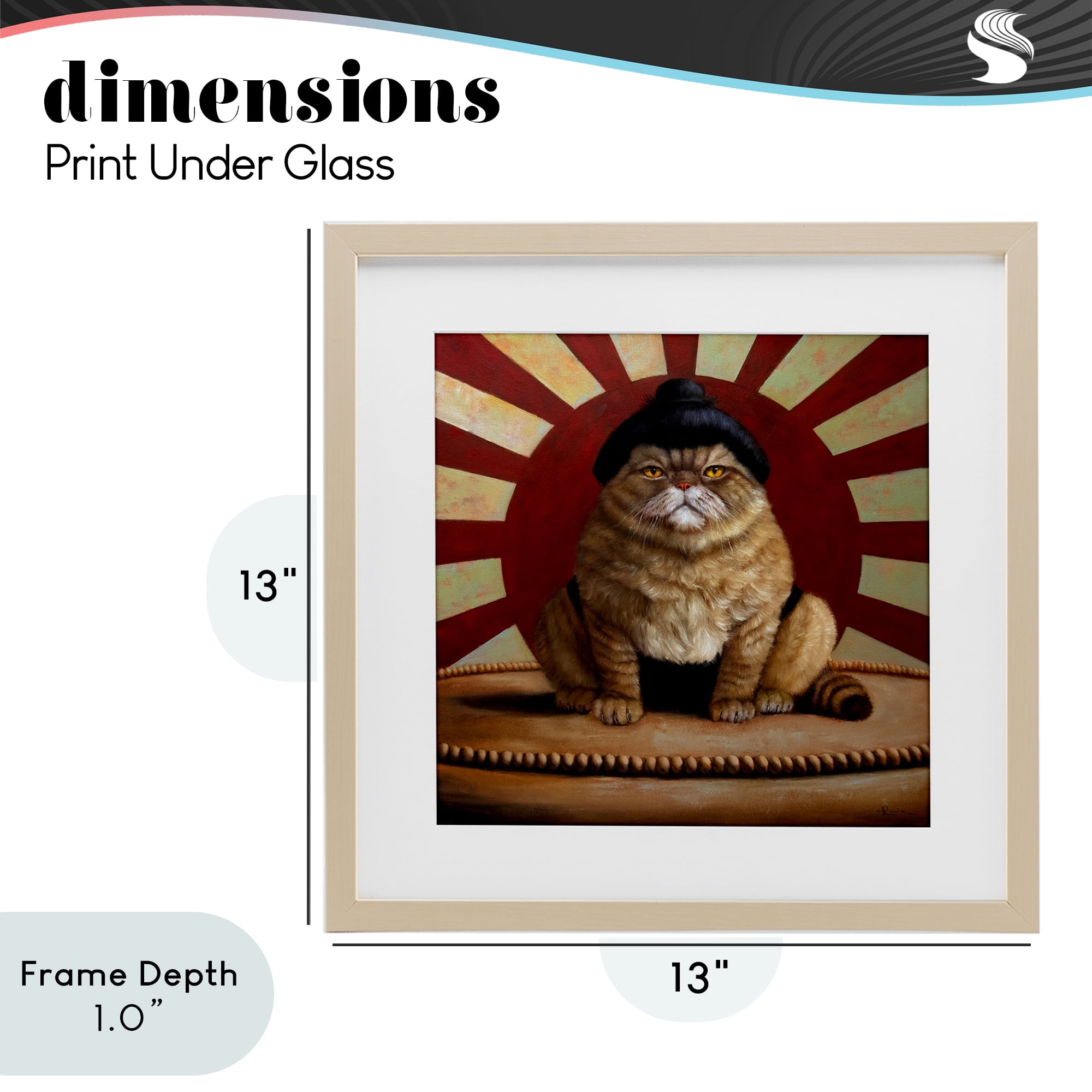 Stupell Industries Sumo Cat with Sun Rays Birch Framed Print Under Glass, design by Lucia Heffernan