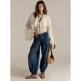 thumbnail image 2 of Women'S Lotus Tube Jeans Mid Rise Baggy Wide Leg Jeans Ruffle Pleated Denim Pants with Drawstring  M, 2 of 6