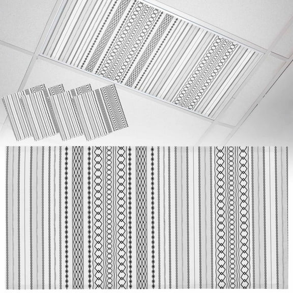 4 Pack Hand Drawn Fluorescent Light Covers for Ceiling Lights Line Grid Threads Lattices Magnetic Ceiling Light Covers Overhead Light Filters for Office Classroom Home