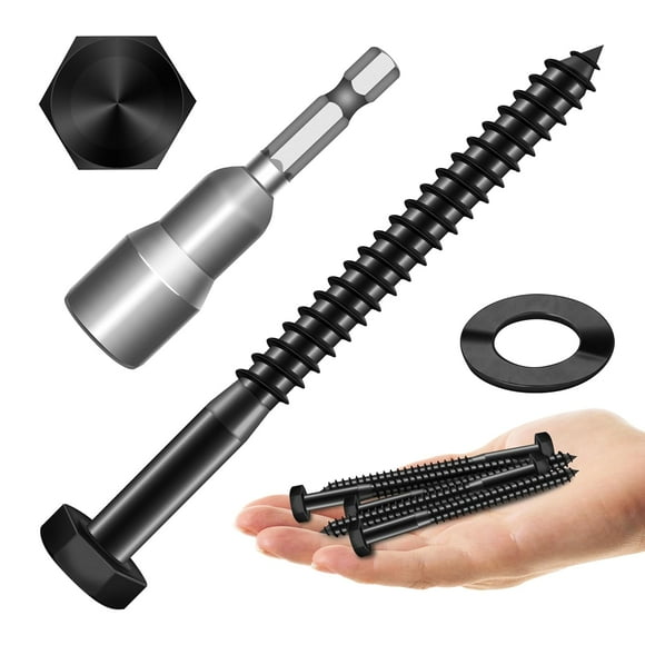 shiyou-(15Sets) 1/4" x 3-1/2" Hex Head Lag Bolts, Heavy Duty Lag Screws with Washers, 304 Stainless Steel Bolts 18-8, Lag Screws Wood Screws, Partial Thread Black Oxide, 1/4 Bolt by Mywish