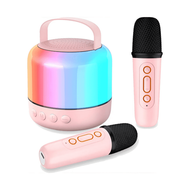 Altavoz Colorido Portátil Karaoke Bluetooth Con 2 Micrófonos Malubero Rosa
