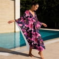 thumbnail image 4 of SEANATIVE Womens Plus Size Kaftan Dress Stylish Design Beach Cover Up Swimsuit Coverup Kaftan Maxi Dress for Vacation Casual Beach Pool Party Wear, Tropical Flower Pink Black, 4 of 7