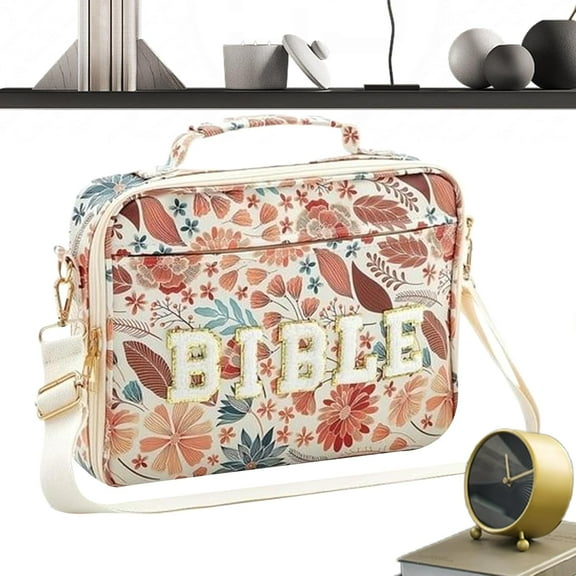 Pretty Bible Bag for Women – Floral Chenille Letter Design, Stylish Flower Print Protective Case, Portable Bible Carrying Bag for Travel, School, and Prayer Meetings