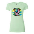 thumbnail image 2 of Cute Happy Smiling Dog Rainbow Pitbull Dog Lover Womens Slim Fit Junior Tee, Mint, Large, 2 of 3
