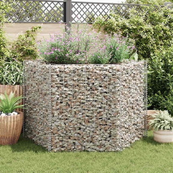 vidaXL Gabion Basket Hexagonal, Galvanized Steel Gabion Planter, High Load Capacity, 63"x55.1"x39.4"