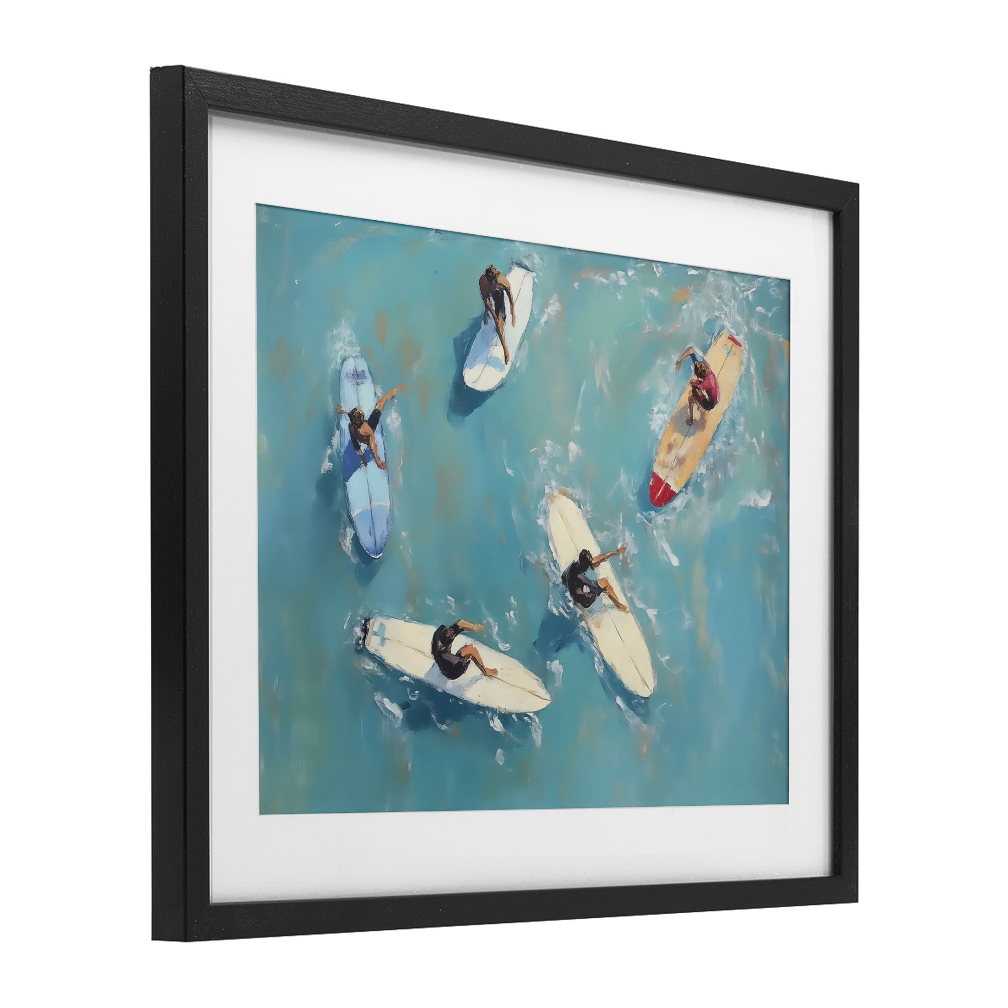 Stupell Industries Group of Surfers at Sea Black Framed Print Under Glass, design by LSR Design Studio