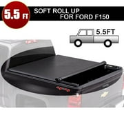 5.5ft Roll Tonneau Cover For Ford F-150 2015-2017 Automobile Bed With Light and Latch Locking System,Foldable