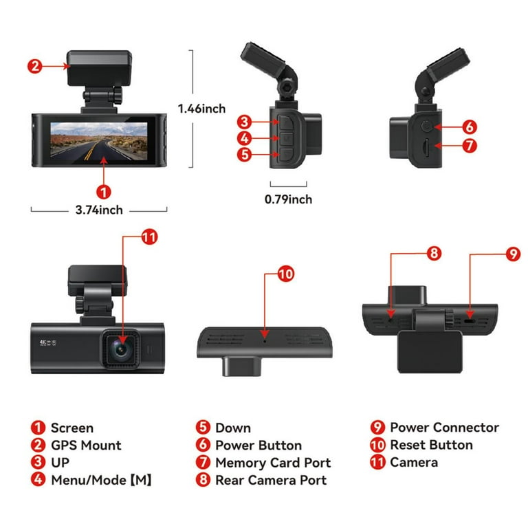 REDTIGER 4K 3 Channel Dash Cam, 5G WiFi Front and Rear Inside