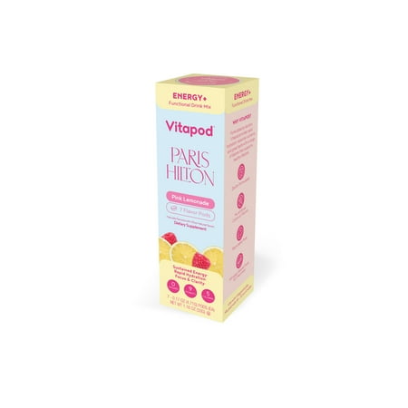 Paris Hilton x Vitapod Energy+ Pink Lemonade Functional Drink Mix, 7 Pods, Sugar-Free, 200mg Natural Caffeine, Boosts Energy, Metabolism, and Mood