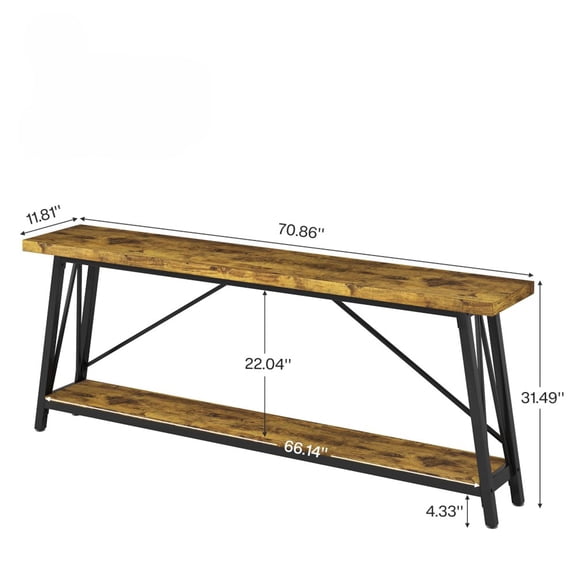 Emoottoo 70.9" Extra Long Sofa Table - Dark Brown & Black Industrial Console