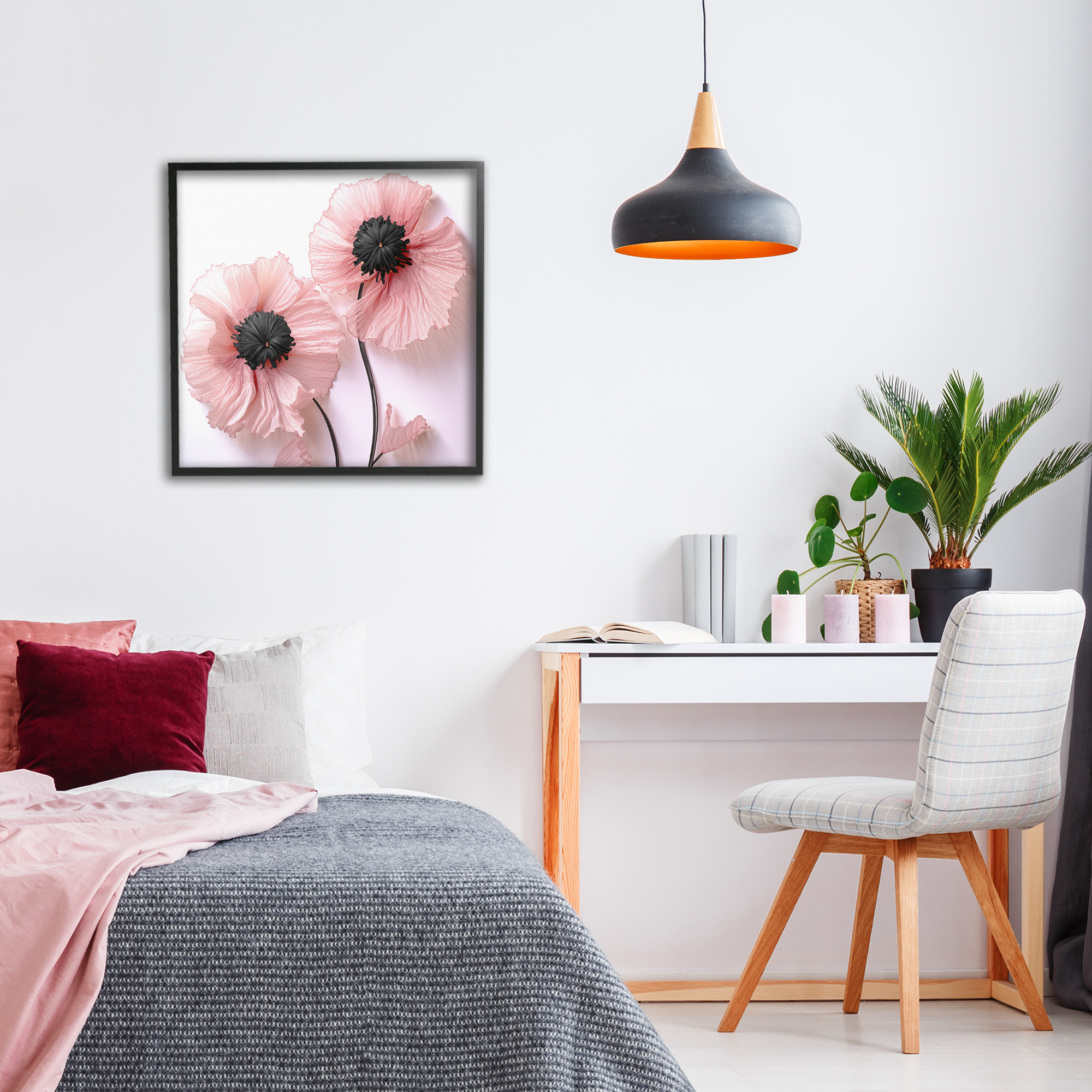 Properly Pink Poppies Black Framed Giclee Art, design by Sasha