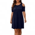 thumbnail image 5 of LWavelet Women's Plus Size Cold Shoulder Dress Short Sleeve Round Neck Casual Loose T-Shirt Dress with Pockets Navy 4XL, 5 of 5