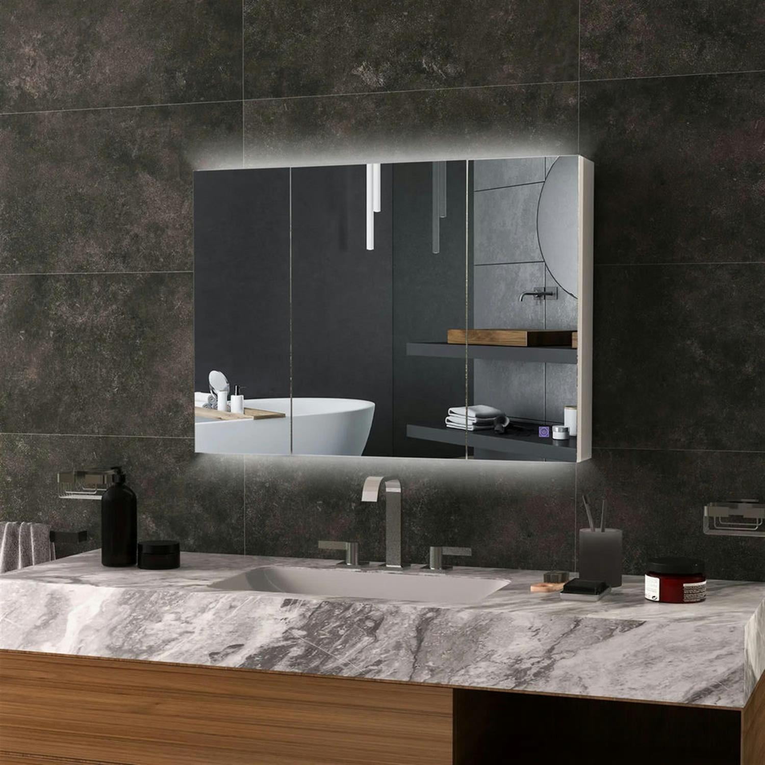 Demi Bonn Modern LED Bathroom Mirror Cabinet, 35.5"W x 25.5"H, USB Charging, Storage Cupboard, Adjustable Shelf, White