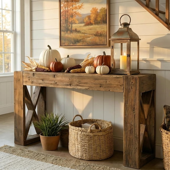 Tribesigns Solid Wood Console Table, 63-Inch Long Farmhouse Sofa Table Behind Couch for Entryway, Living Room, Foyer