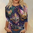thumbnail image 2 of BDPORKAS Mardi Gras T Shirts for Women 3/4 Sleeve Round Neck Carnival Costume Mask Print Funny Gifts Parade Tshirt Plus Size Mardi Gras Outfit, 2 of 5