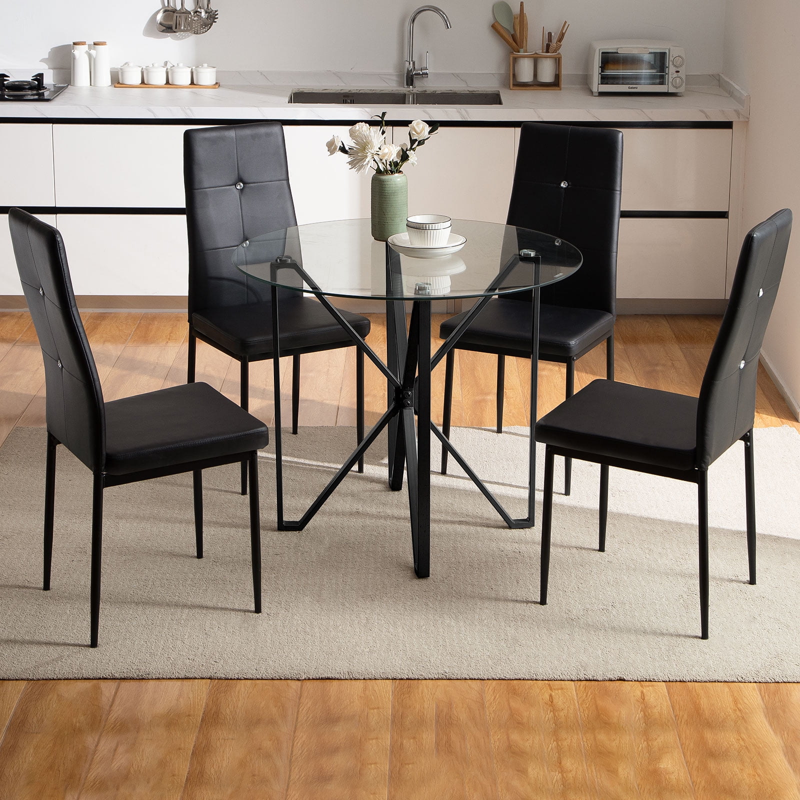 Surmoby 5Piece Round Glass Dining Table Set for Small Spaces