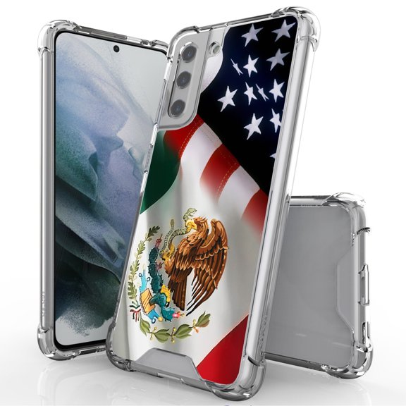 ANJ  Hybrid Slim Hard Back Cover Case Flexible Bumper for Samsung Galaxy S21 - US/Mexican Flag