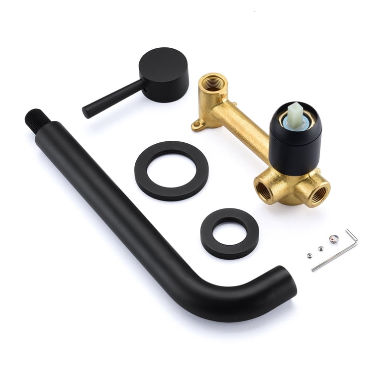 Matte Black Wall Mount Tub Filler - Single Handle Waterfall Bathtub Faucet With Extra Long 11.8 Inch Spout, Solid Brass Construction