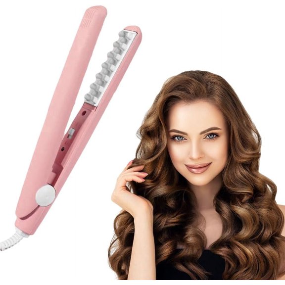 Mini Dual Purpose Curling Iron, Portable Mini Wave Hair Curling Iron Root Lifter and Volume Enhancer 2 in 1 Mini Curling Iron, Portable Travel Curling Wand for Short and All Hair Types (Pink)