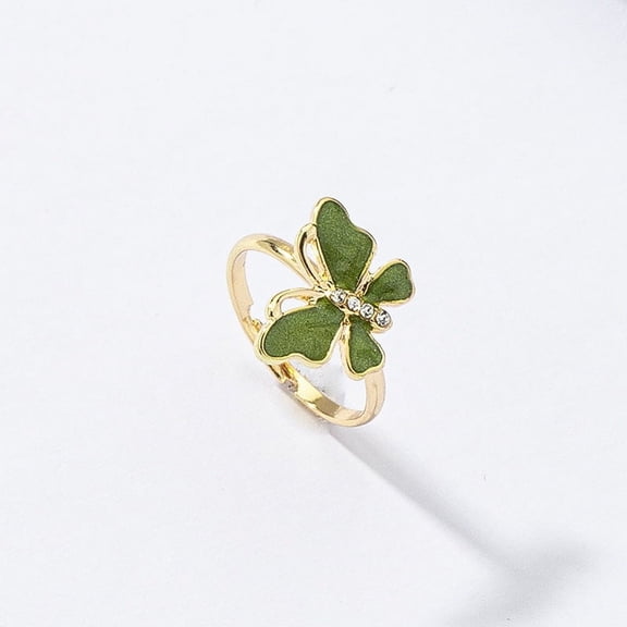 Womens Fashion Butterfly Ring: Diamond Drip Oil Alloy Ring, Adjustable One Size Fits Most