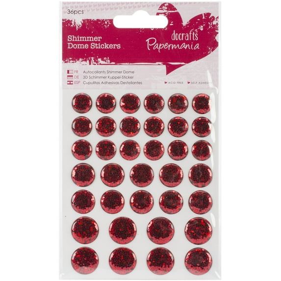 Papermania Shimmer Dome Bling Stickers 36/Pkg-Red, Pk 6, Papermania