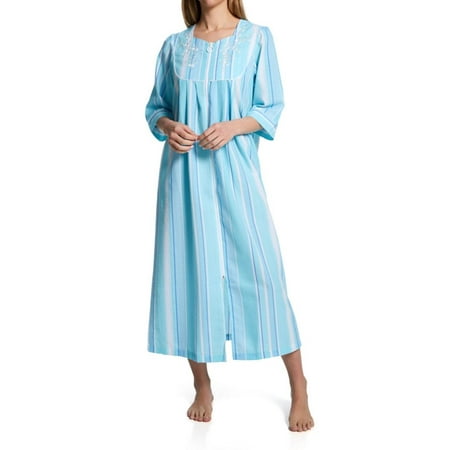 

Women s Miss Elaine 862602 Seersucker 3/4 Sleeve Long Zip Robe (Blue/Aqua Stripe M)