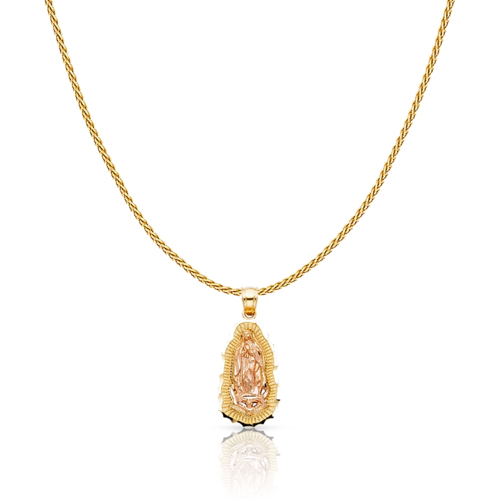 Ioka-14K Two Tone Solid Gold Our Lady of Guadalupe Charm Pendant with 0 ...