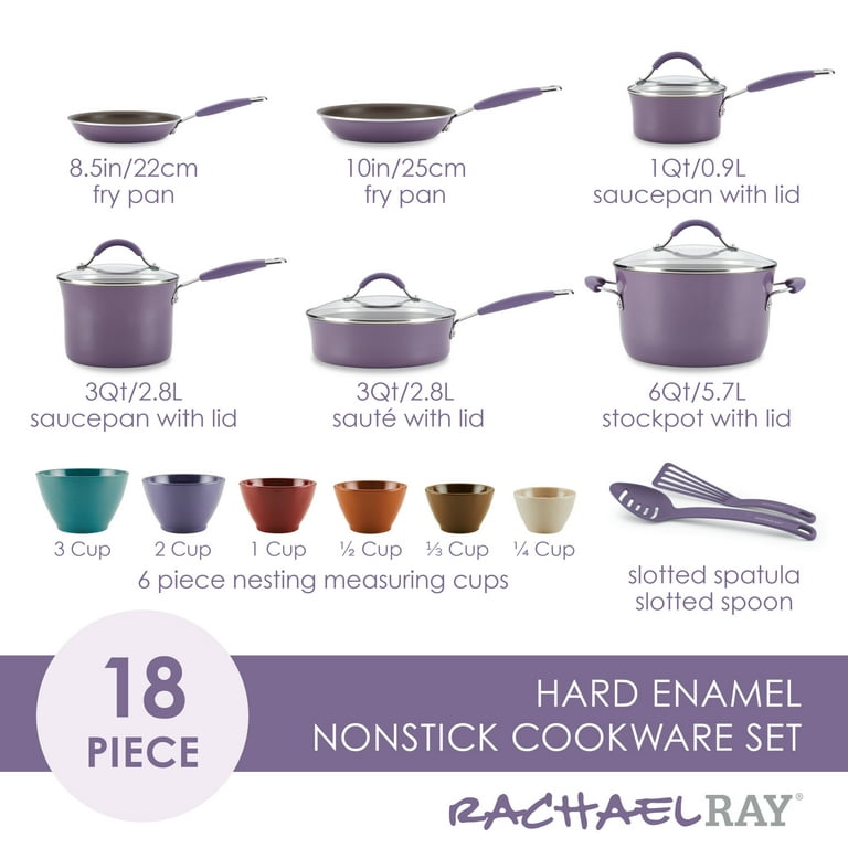 Rachael Ray 13-Piece Hard Porcelain Enamel Nonstick Pots and Pans Set/Cookware Set Lavender