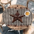 thumbnail image 2 of Texas Star Plaid Round Tablecloth, Fitted Table Cover with Elastic for 45"-54" Round Tables, Farmhouse Black Brown Texas Vintage Table Cloth Outdoor Indoor Dinning Party Waterproof Tablecloths, 2 of 7