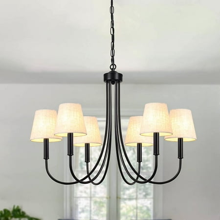 

XY Black Chandelier Light Fixture with Lampshades 6 Light Modern Farmhouse Chandeliers for Dining Room 28 in Industrial Rustic Pendant Light Fixture Ceiling for Kitchen Living Room Bedroom