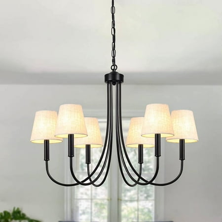 

XY Black Chandelier Light Fixture with Lampshades 6 Light Modern Farmhouse Chandeliers for Dining Room 28 in Industrial Rustic Pendant Light Fixture Ceiling for Kitchen Living Room Bedroom