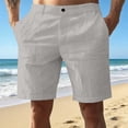 thumbnail image 3 of Cotton Linen Shorts for Men Summer Casual Lightweight Wide Straight Leg Relaxed Fit Beach Shorts with Pockets, 3 of 6