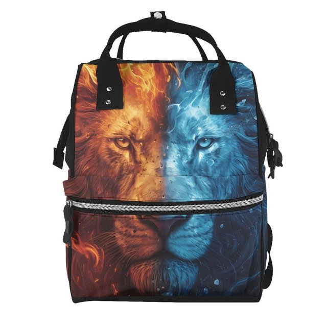 Disketp Red And Blue Fire Lion for Large Capacity Multi-pocket Baby Bag, Multifunctional Travel Backpack Diaper Bag, Care Bag, Unisex, Fashionable and Durable