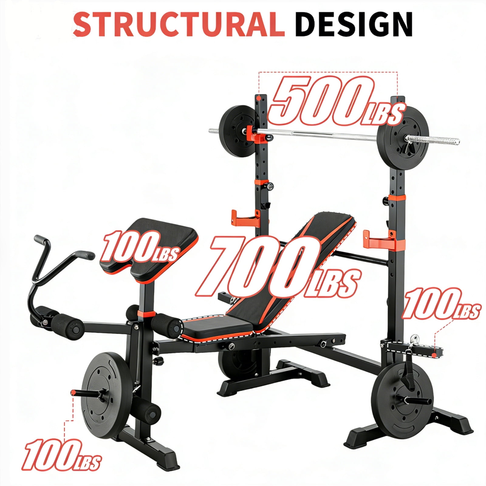 6 in 1 Olympic Weight Bench Set , Adjustable Bench Press with Squat Stand and Leg Developer for Home Gym Full Body Workout