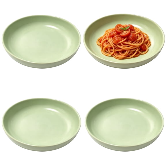 4 Pcs 8.5 in Ceramic Pasta Bowls Set, Large Shallow Dinner Dishes, Stackable Versatile Serving Plates for Salad, Soup & Cereal, Microwave and Dishwasher Safe