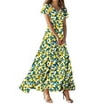 thumbnail image 2 of Taylonsss Womens Summer Dress Floral Print V Neck Ruffled Sleeve Flowy A-Line Fitted Waist Beach Style Casual Boho Dress, 2 of 4